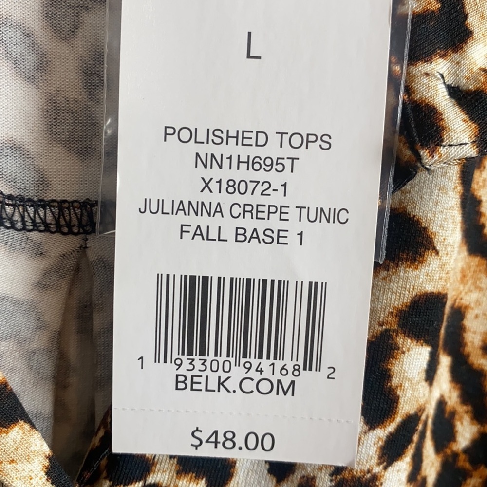 New Directions Leopard Print Julianna Crepe Tunic Button-up Top size Large - Picture 6 of 9
